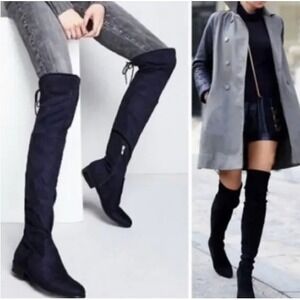 Marc Fisher Olympia Black Faux Suede Over The Knee Tassel Boots MFOLYMPIA-T 9M